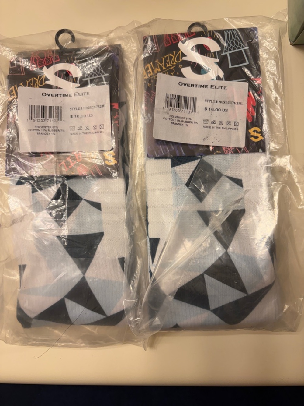 Overtime Elite Kids Geometric Crew Socks – White/Black